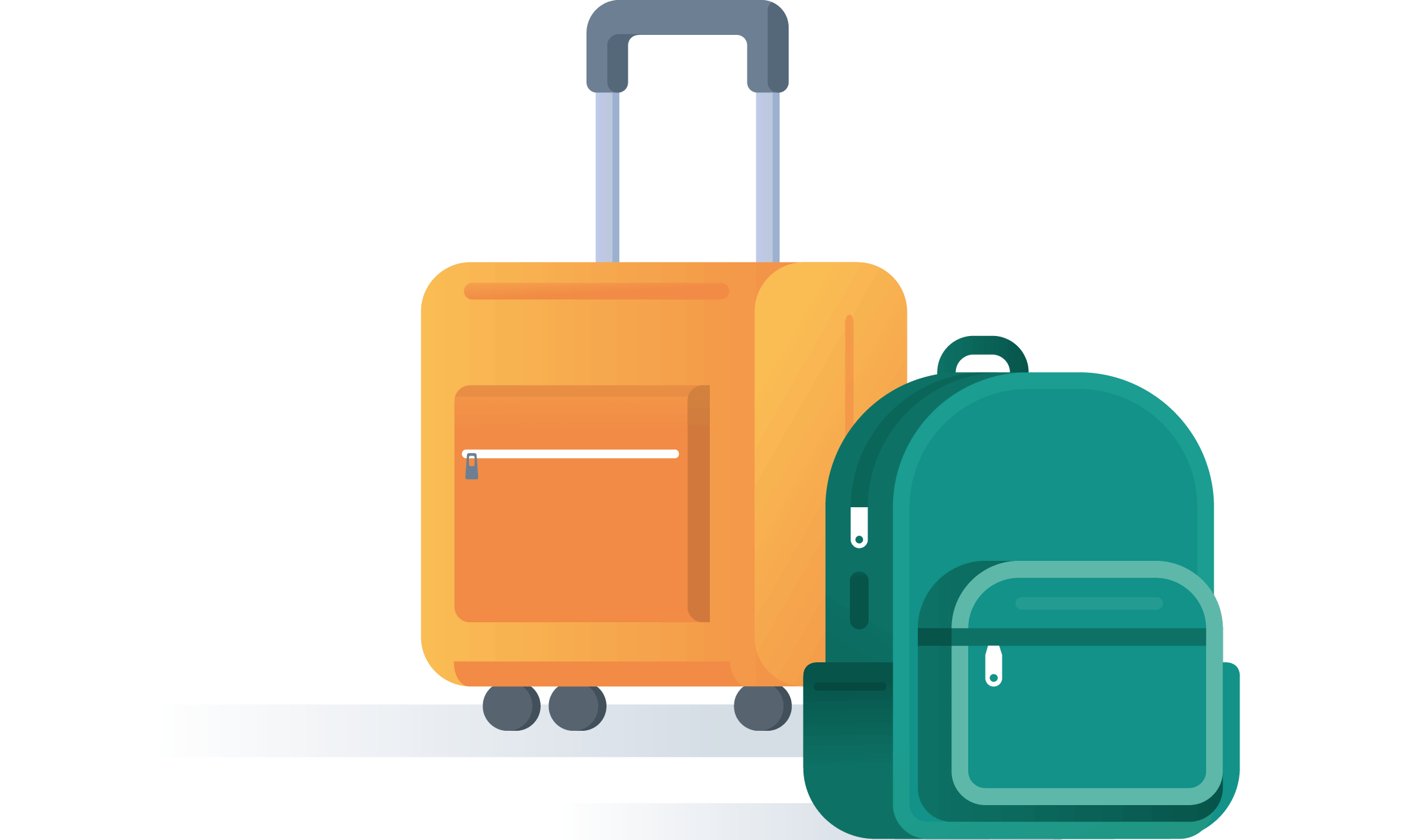 Orange Rolling Suitcase And Teal Backpack Travel Icon Illustration PNG