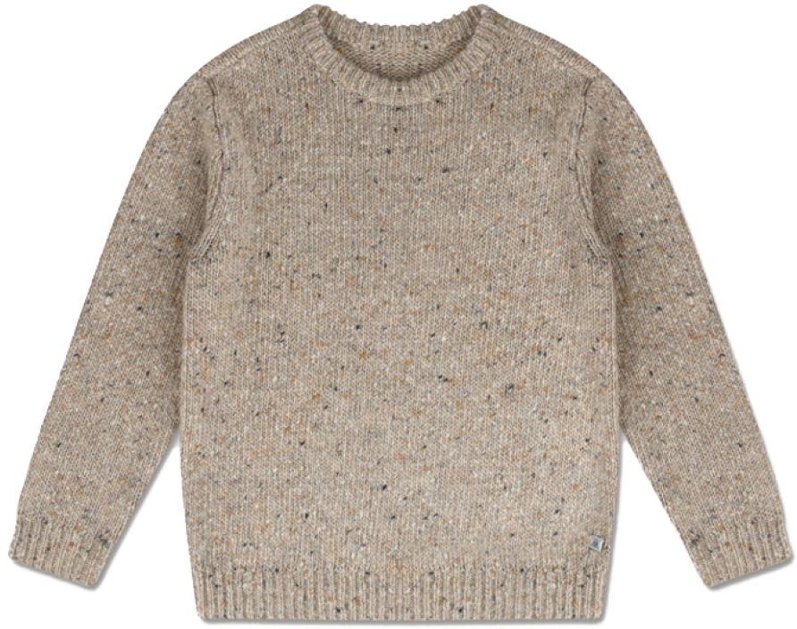 Beige Textured Knit Crewneck Sweater With Long Sleeves PNG Clipart