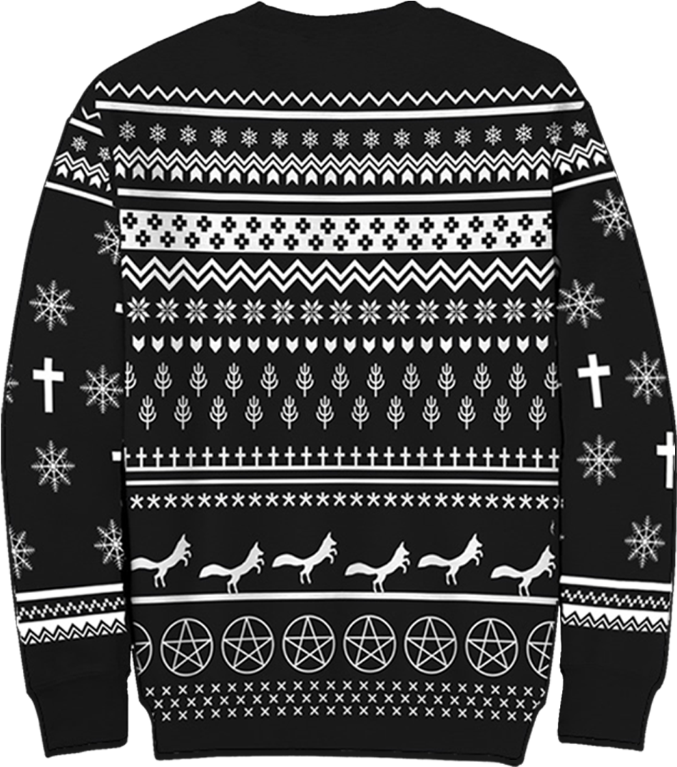 Black And White Nordic Sweater With Reindeer And Snowflake Pattern Transparent PNG