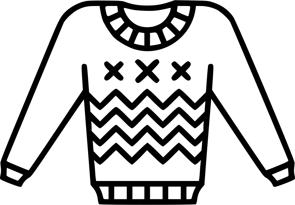 Black And White Outline Christmas Sweater Icon With Zigzag Pattern PNG