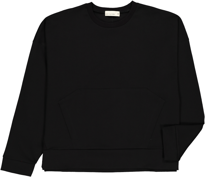 Black Basic Crewneck Sweatshirt Front View Transparent Background PNG Image
