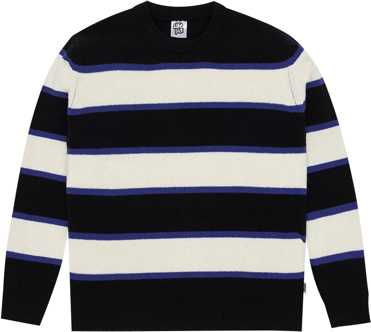 Black White And Navy Horizontal Striped Sweater With Long Sleeves PNG Clipart