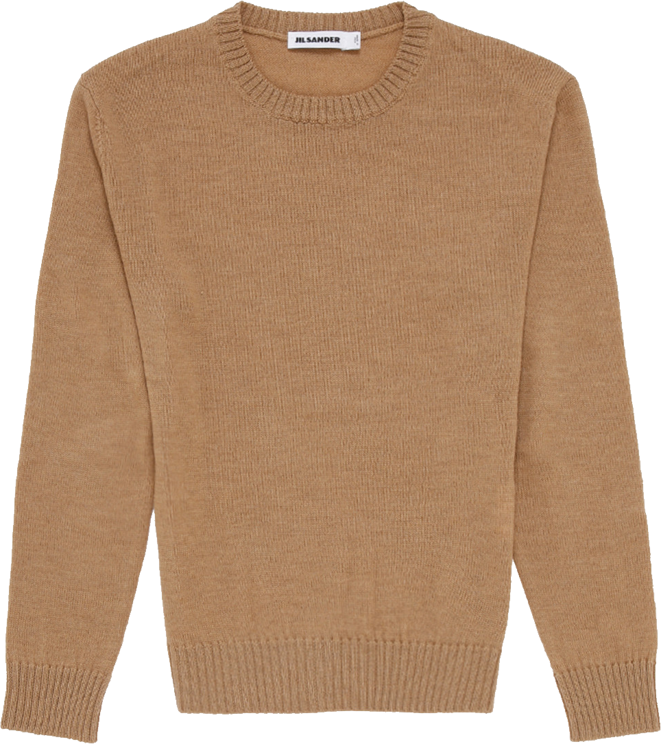 Camel Brown Plain Knit Crewneck Sweater Isolated Transparent Background PNG
