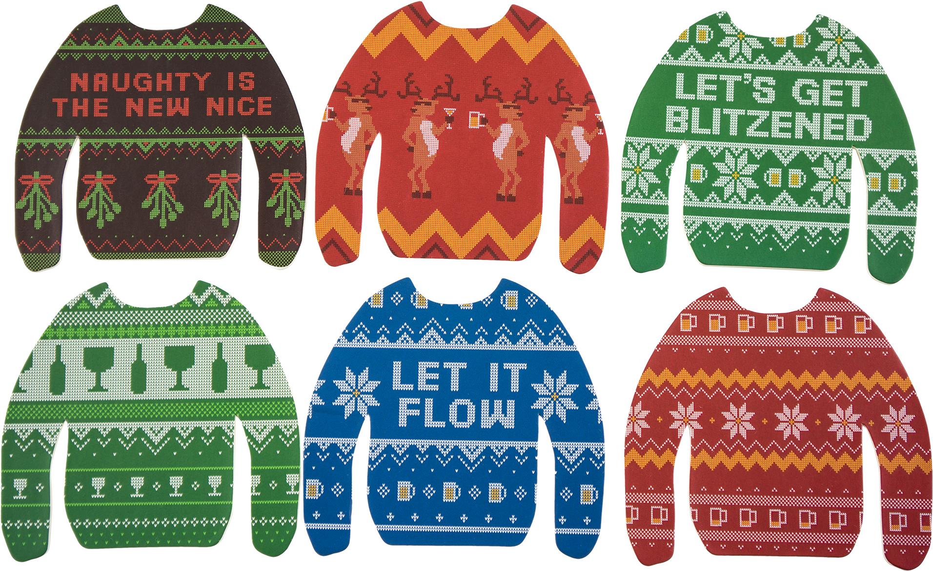 Colorful Christmas Sweater Designs Collection Festive Holiday Knitwear PNG Illustration