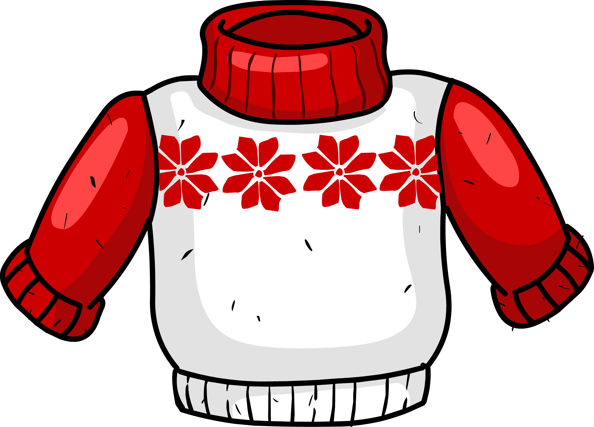 Cute Red And White Christmas Sweater Cartoon With Floral Winter Pattern PNG