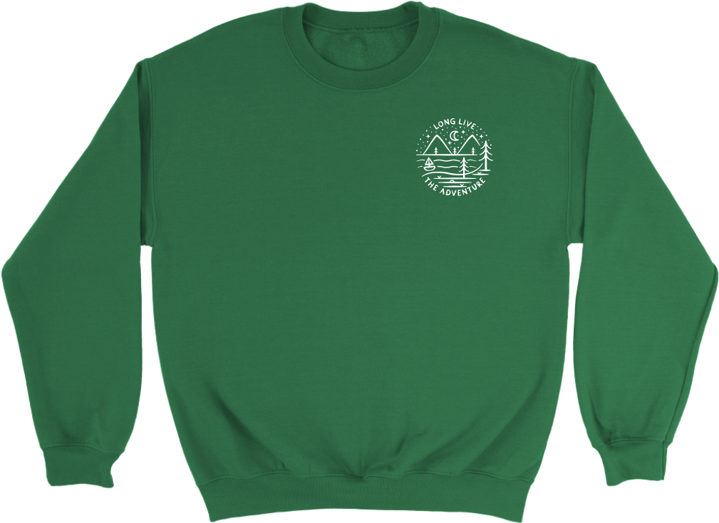 Forest Green Crewneck Sweatshirt With Small Chest Logo Transparent PNG Graphic