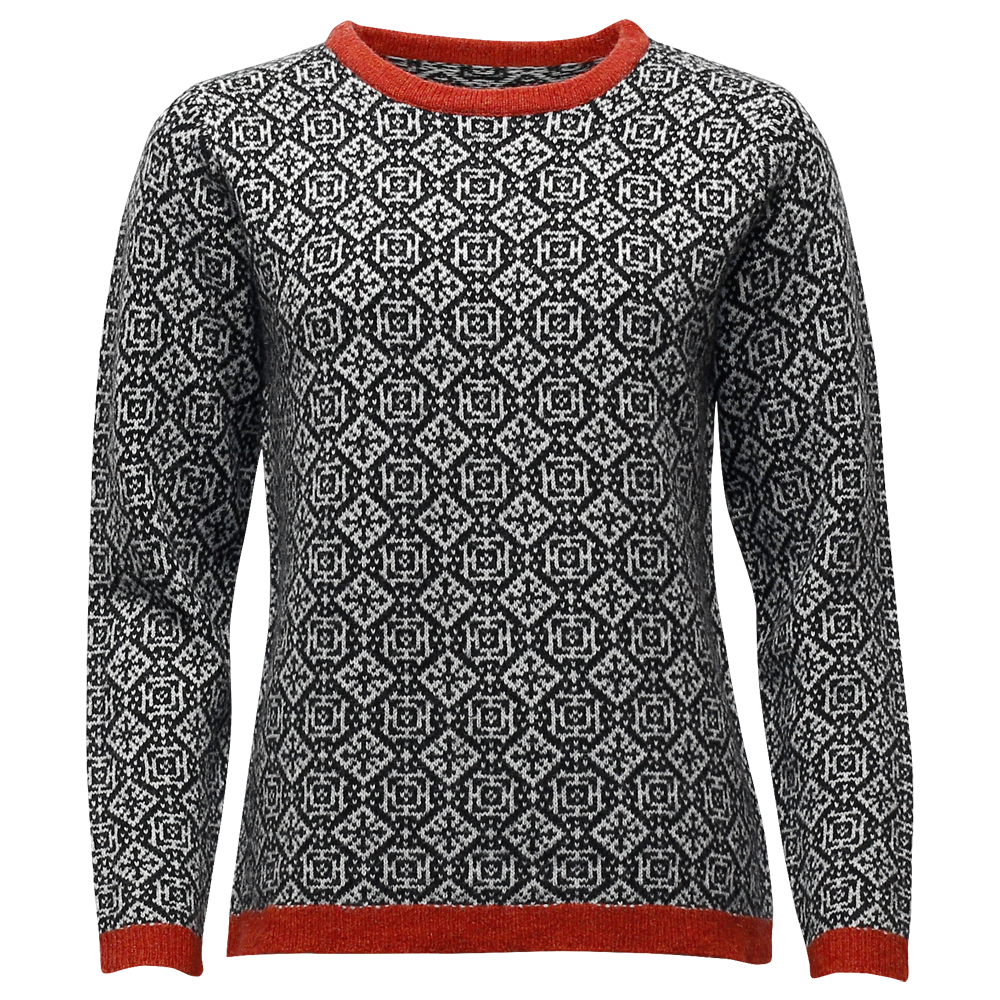 Gray Geometric Pattern Knit Sweater With Red Neck Trim PNG Clipart