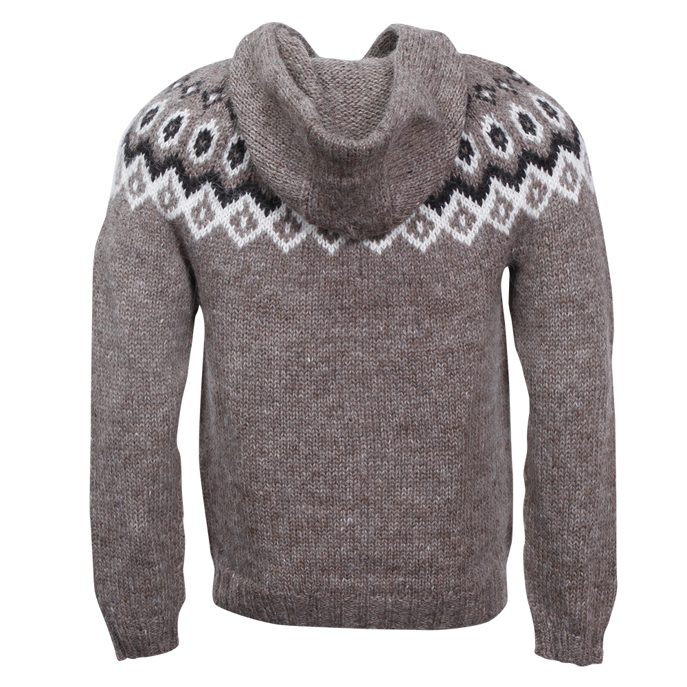 Gray Nordic Knit Sweater With Fair Isle Yoke And High Neck PNG Image