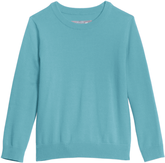 Light Blue Classic Crewneck Pullover Sweater Isolated PNG Image