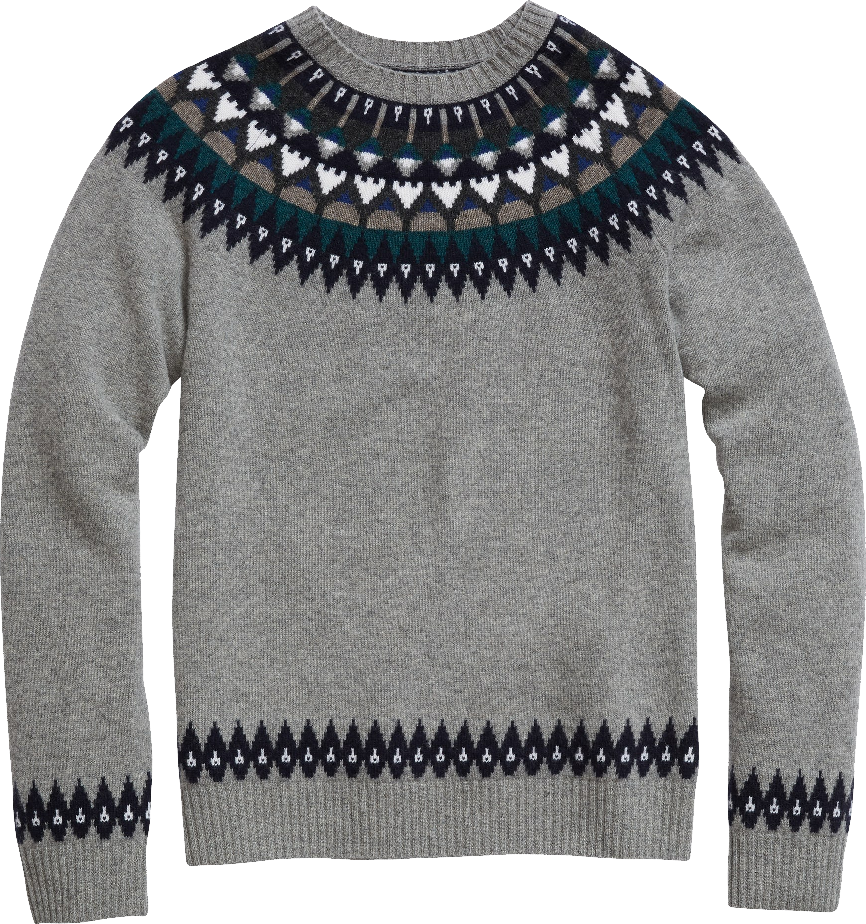 Light Gray Nordic Sweater With Black And White Fair Isle Yoke PNG Clipart