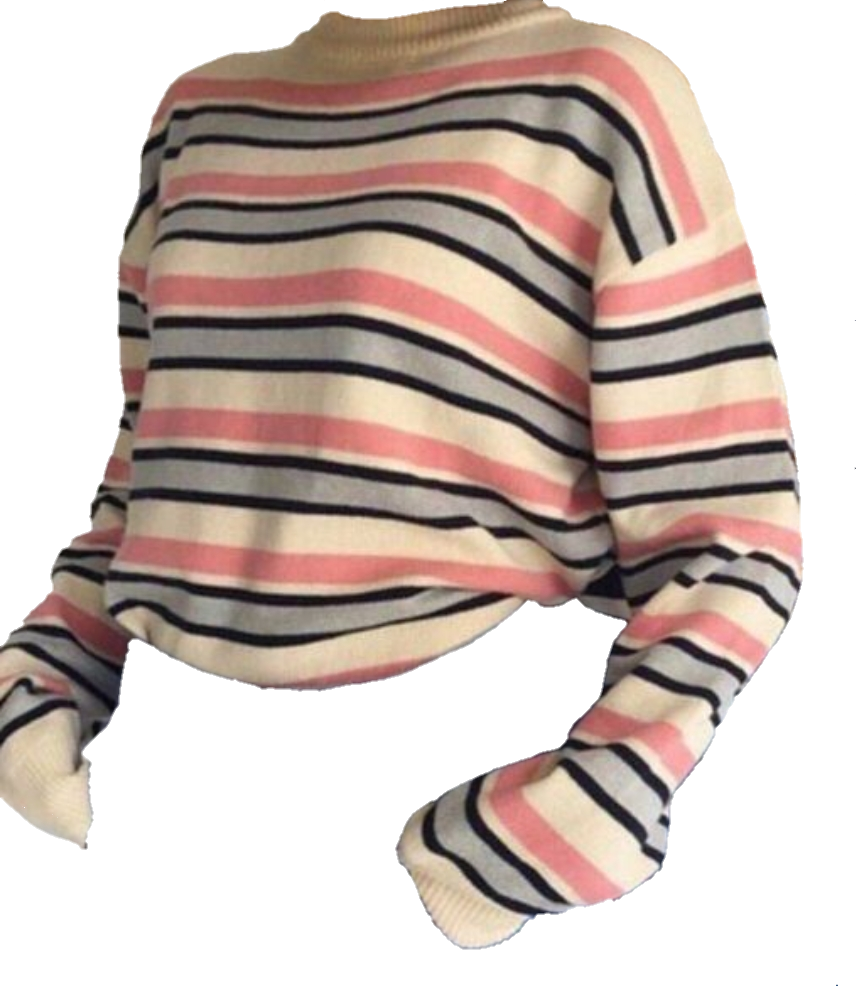 Pink And Black Striped Cropped Sweater With Long Sleeves PNG Illustration