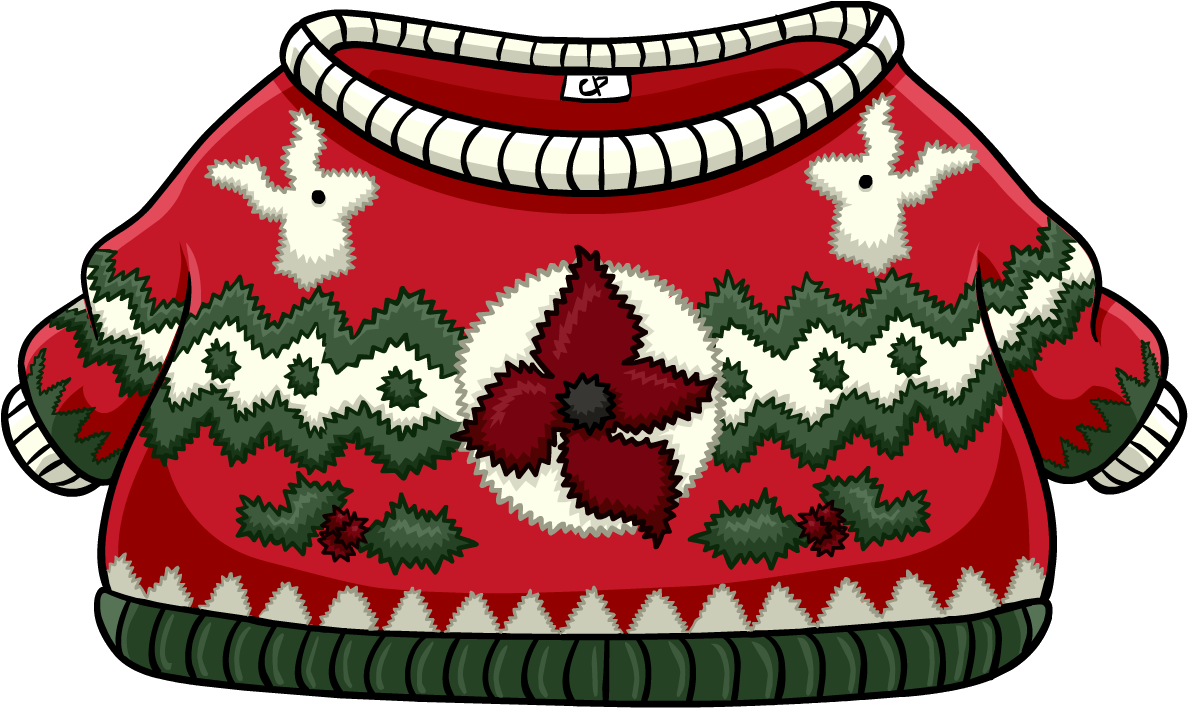 Red Green And White Christmas Sweater With Reindeer Pattern PNG Image
