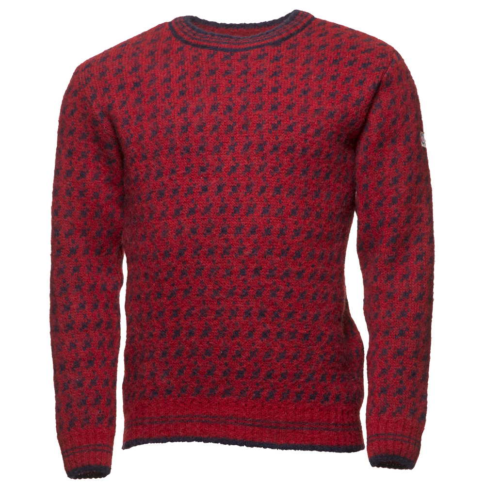 Red Knit Sweater With Black Diamond Pattern And Crew Neck Transparent PNG Image