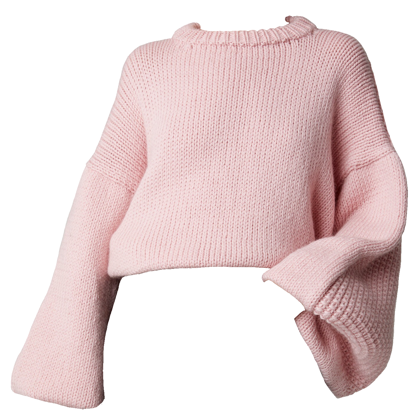 Soft Pink Cropped Sweater With Relaxed Long Sleeves Transparent PNG Clipart