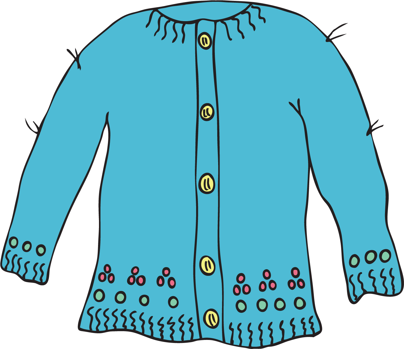 Turquoise Button Front Cardigan Sweater Cartoon Illustration PNG Graphic