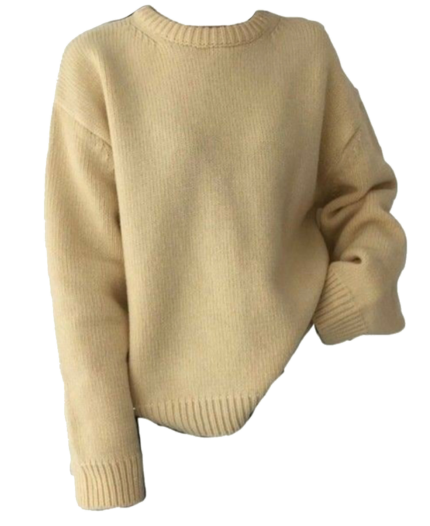 Warm Beige Oversized Knit Sweater With Dropped Sleeves Transparent PNG
