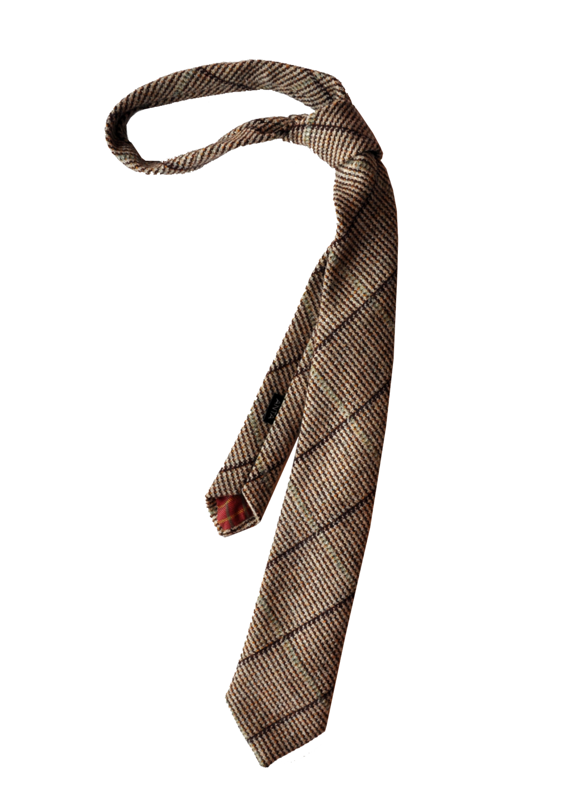 Beige And Brown Plaid Necktie Loosely Knotted Transparent Background PNG