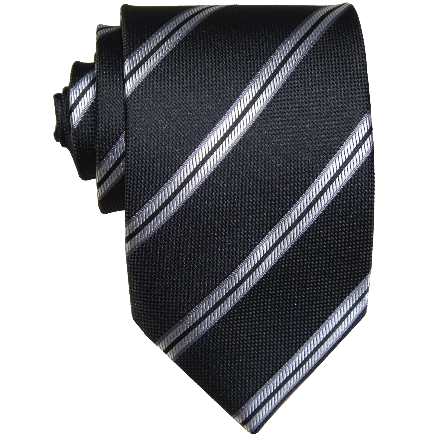 Black Necktie With Diagonal Silver Stripes Isolated Transparent PNG Clipart