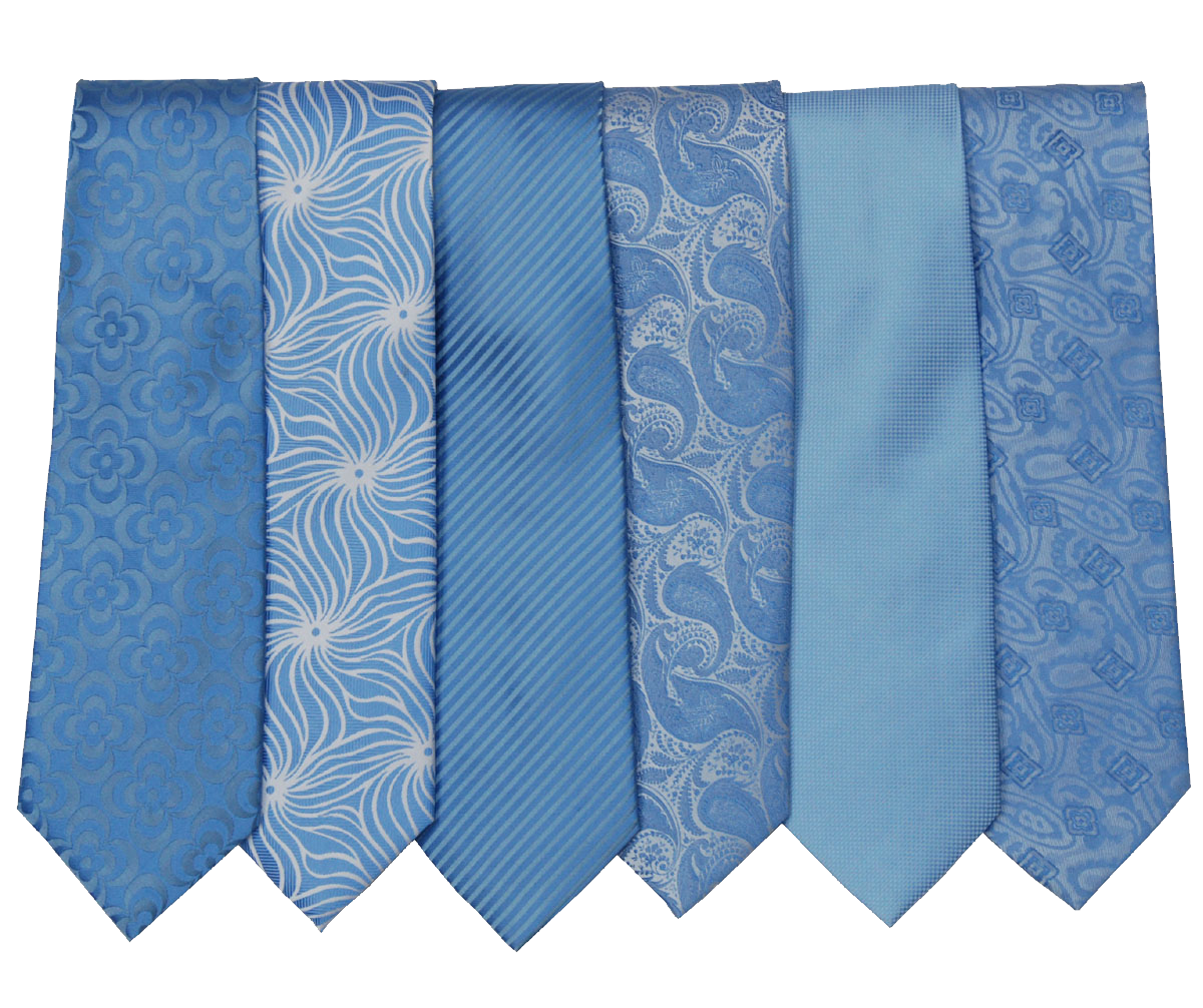 Collection Of Five Blue Neckties In Satin And Patterned Styles Transparent PNG