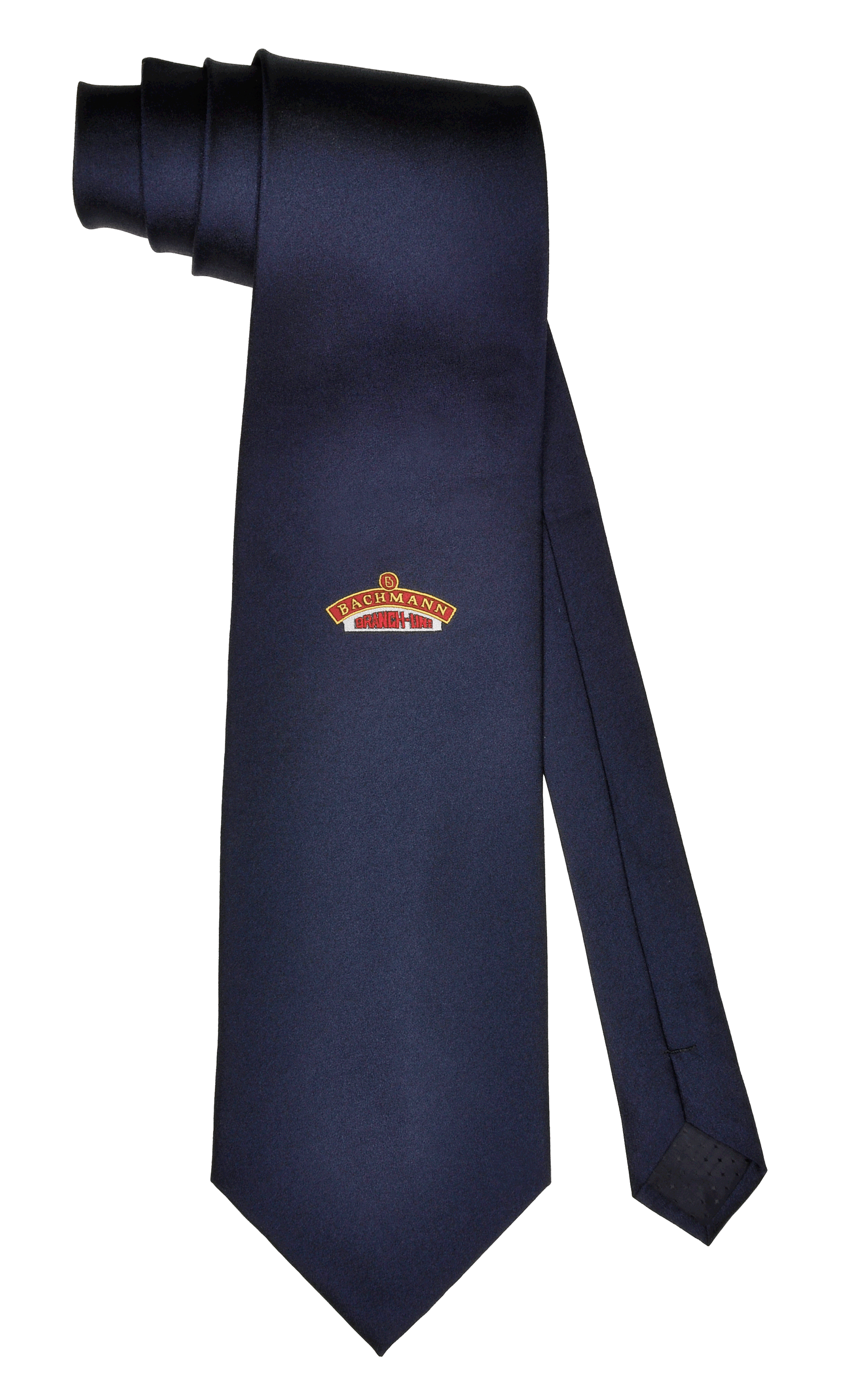 Dark Navy Blue Formal Tie With Subtle Emblem Detail Transparent Background PNG