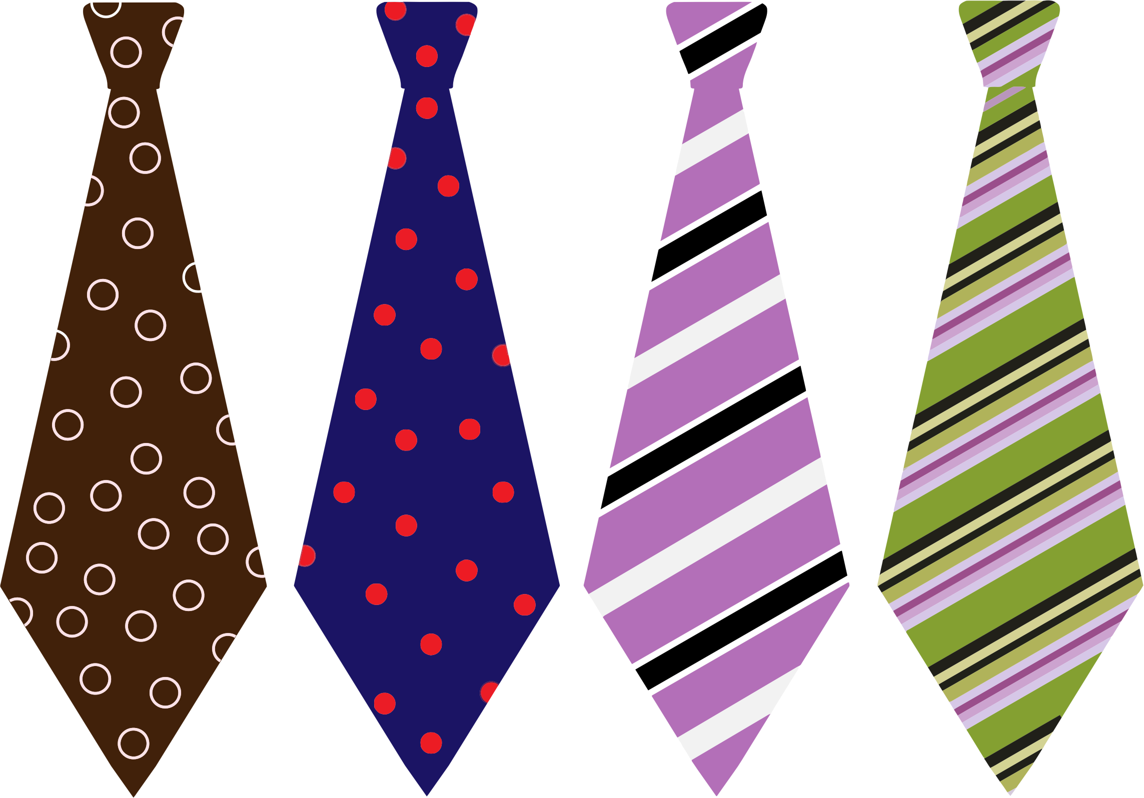 Four Patterned Neckties With Polka Dots And Stripes Transparent PNG Collection