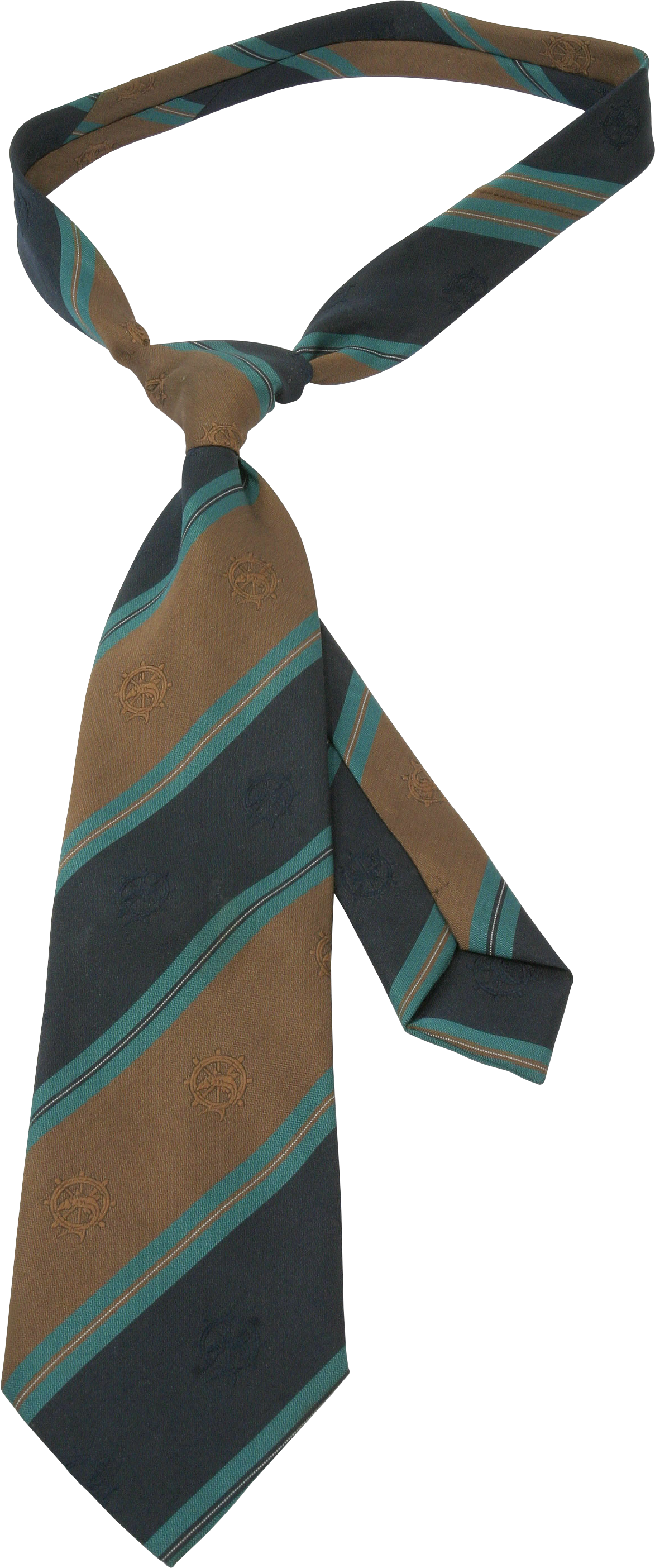 Green Brown And Teal Striped Necktie With Relaxed Knot PNG Image