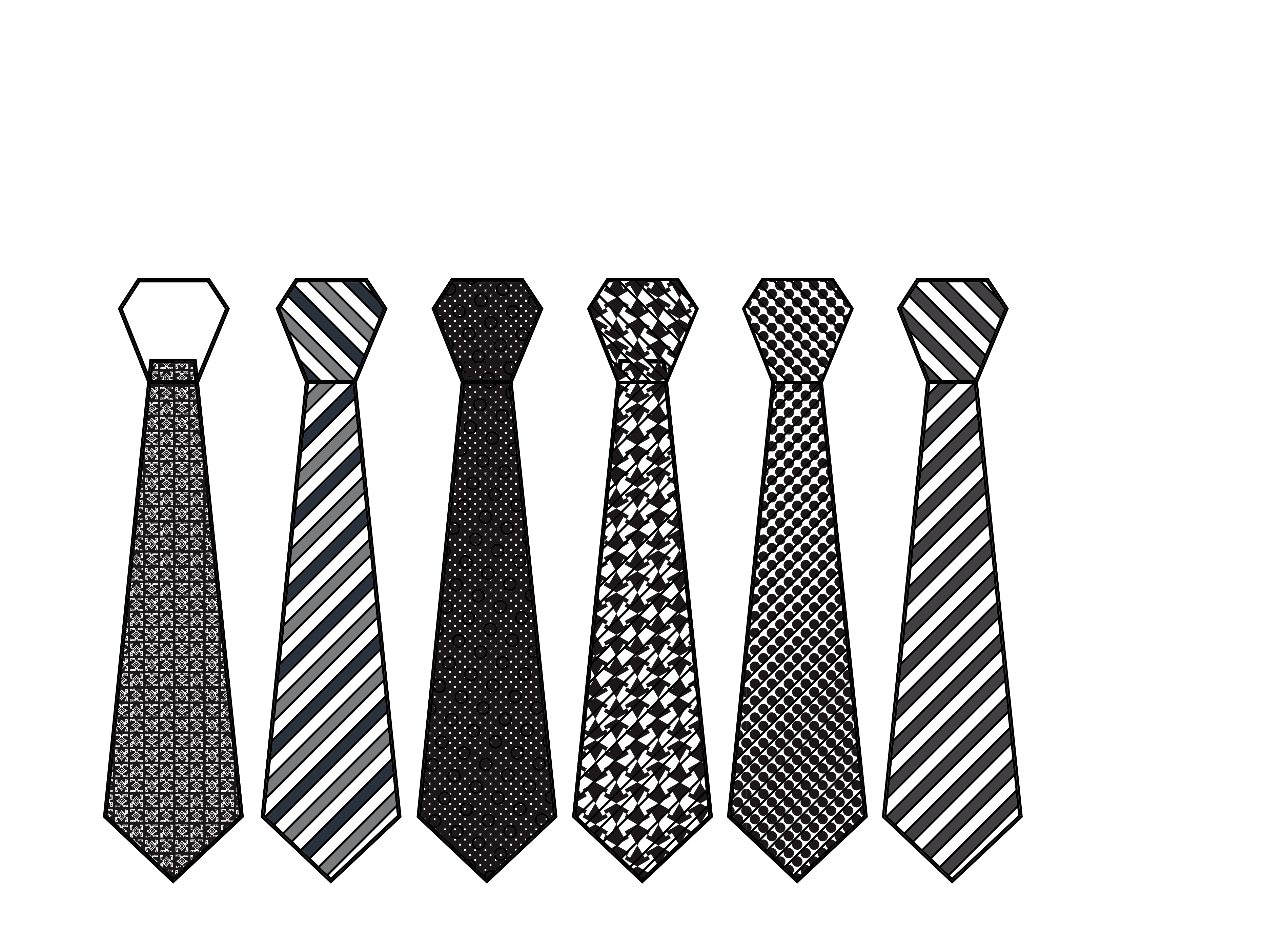 Set Of Six Black And Gray Necktie Silhouette Icons Transparent PNG Graphic