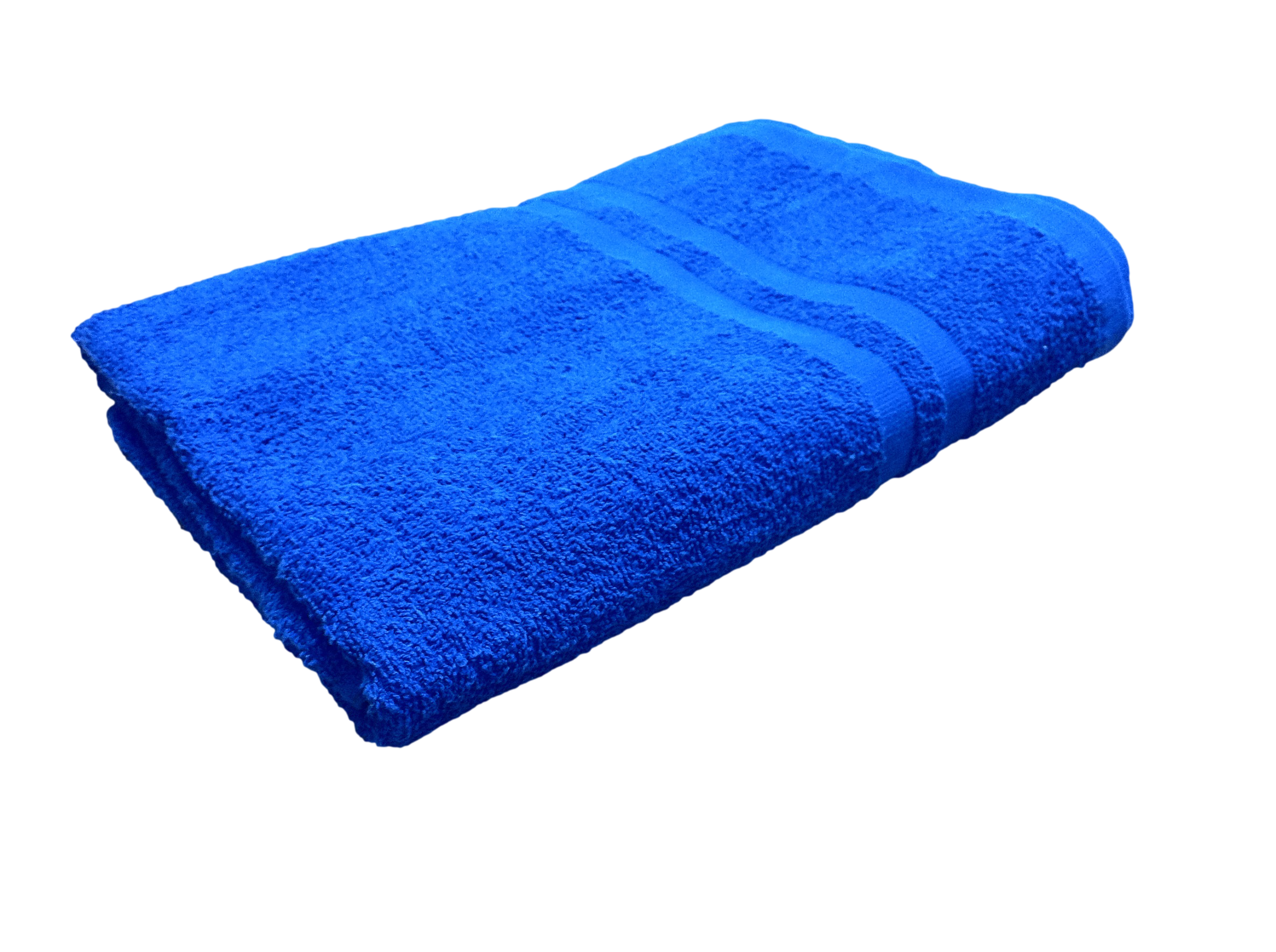 Bright Blue Folded Bath Towel With Textured Cotton Fabric Isolated PNG