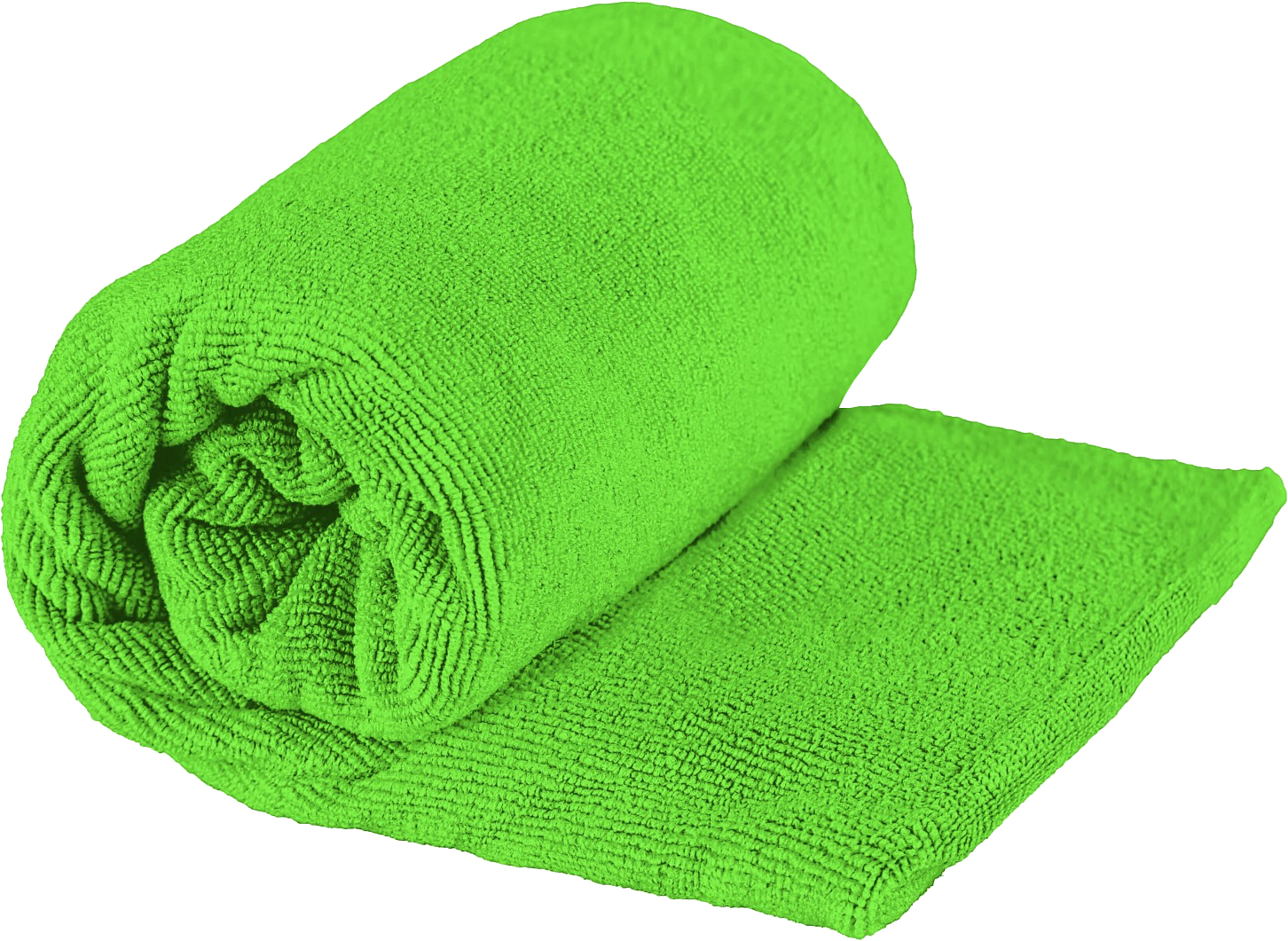 Bright Lime Green Bath Towel Rolled And Partly Unfolded Isolated PNG