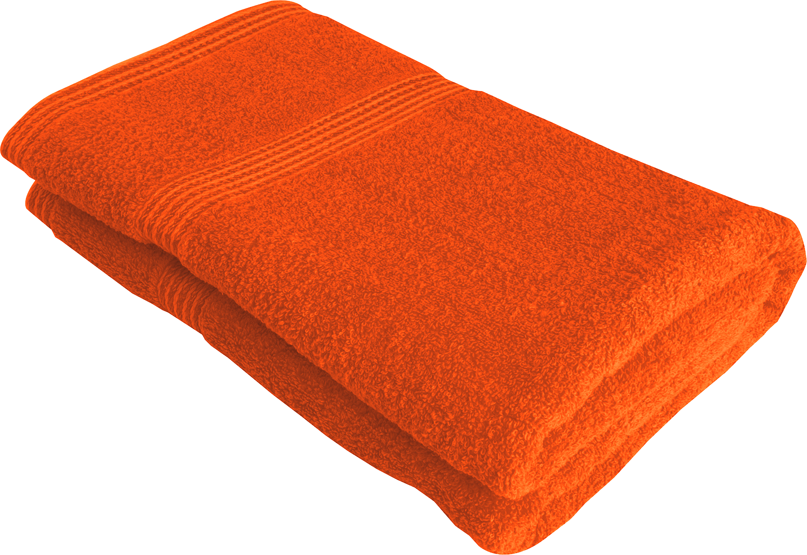 Bright Orange Folded Bath Towel With Ribbed Border PNG Image