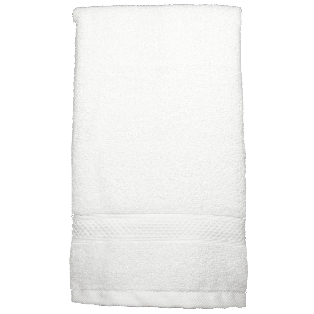 Single White Bath Towel Folded With Subtle Border Detail PNG Image