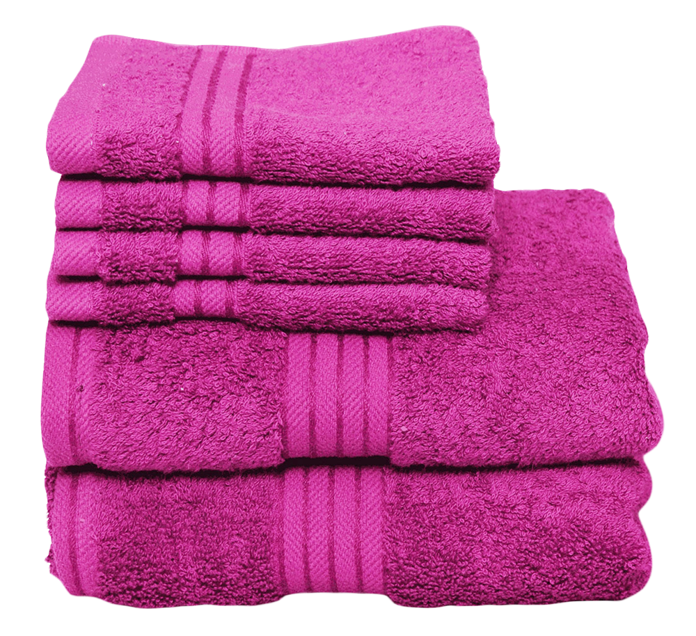 Stack Of Plush Magenta Pink Towels With Decorative Woven Borders PNG Image