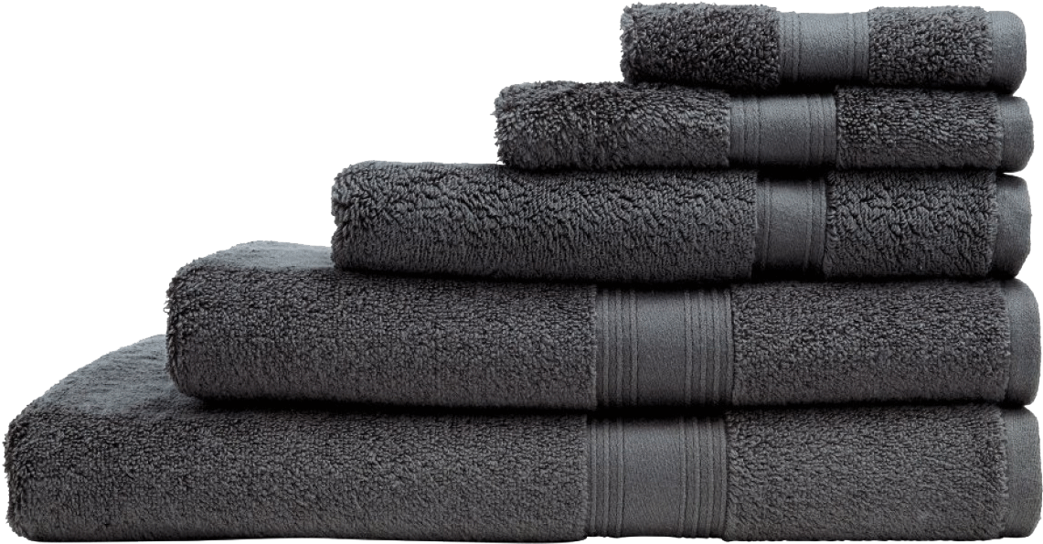Tiered Stack Of Charcoal Gray Towels Folded By Size Transparent PNG