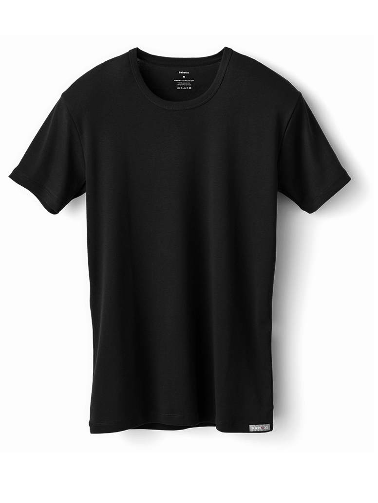 Black Plain Crewneck T Shirt Product Mockup Front View Isolated PNG Image
