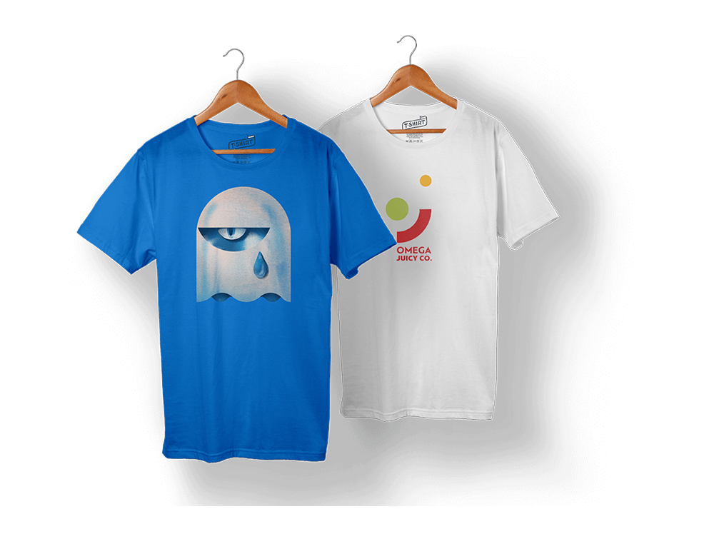 Blue And White Printed T Shirts Hanging On Hangers PNG Image