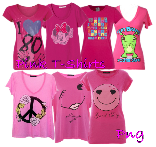 Collection Of Pink Graphic T Shirts With Cartoon And Pop Art Designs PNG