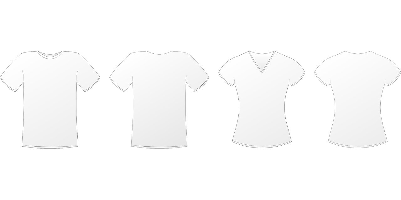 Four White T Shirt Silhouette Templates In Different Styles PNG Set