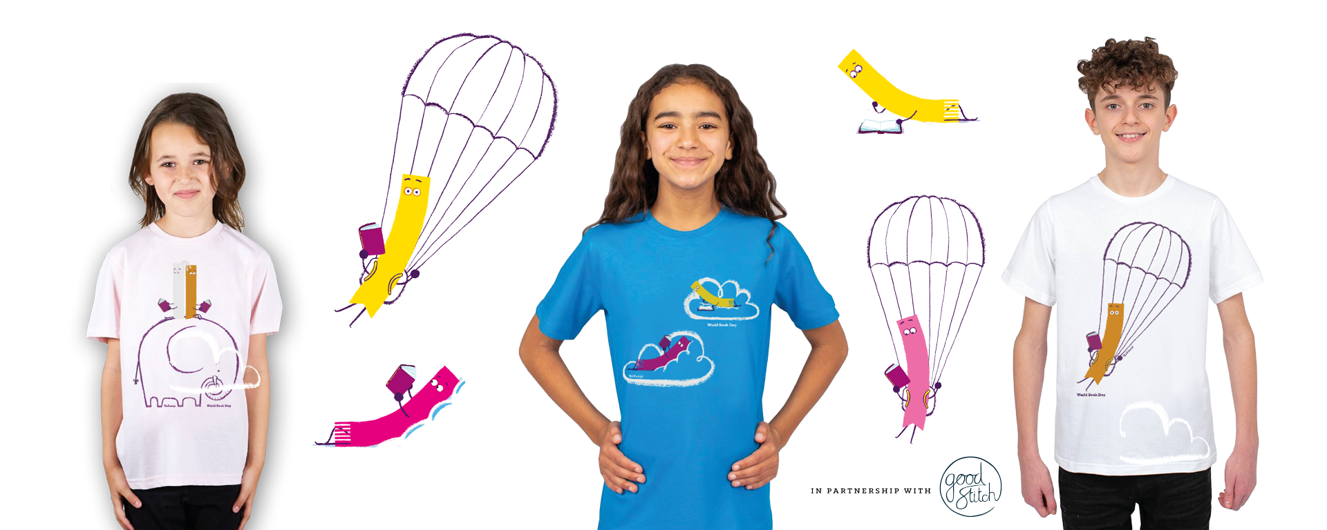 Kids Wearing World Book Day Character T Shirts With Book Illustrations PNG