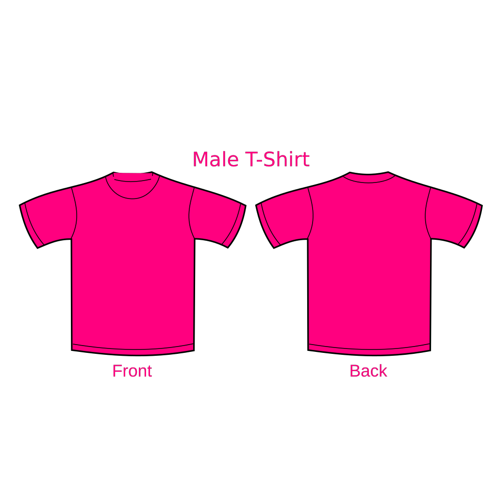 Pink Mens T Shirt Front And Back Views With Sleeve Details PNG Illustration