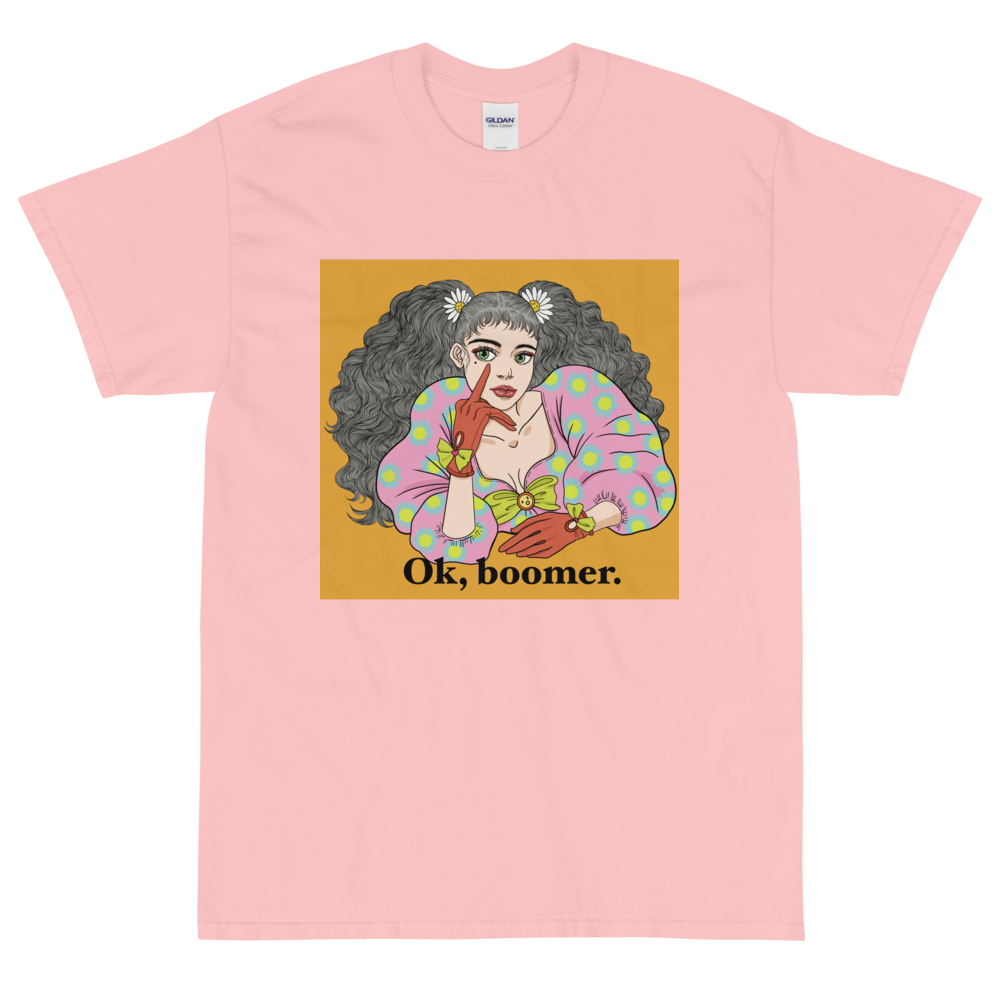 Pink T Shirt With Cartoon Woman And Ok Boomer Graphic Transparent PNG