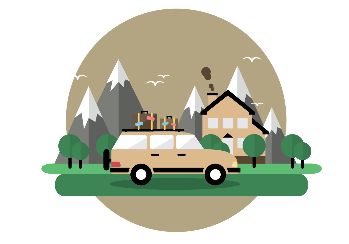 Retro Camper Van Camping In Mountain Forest Landscape Illustration PNG Graphic