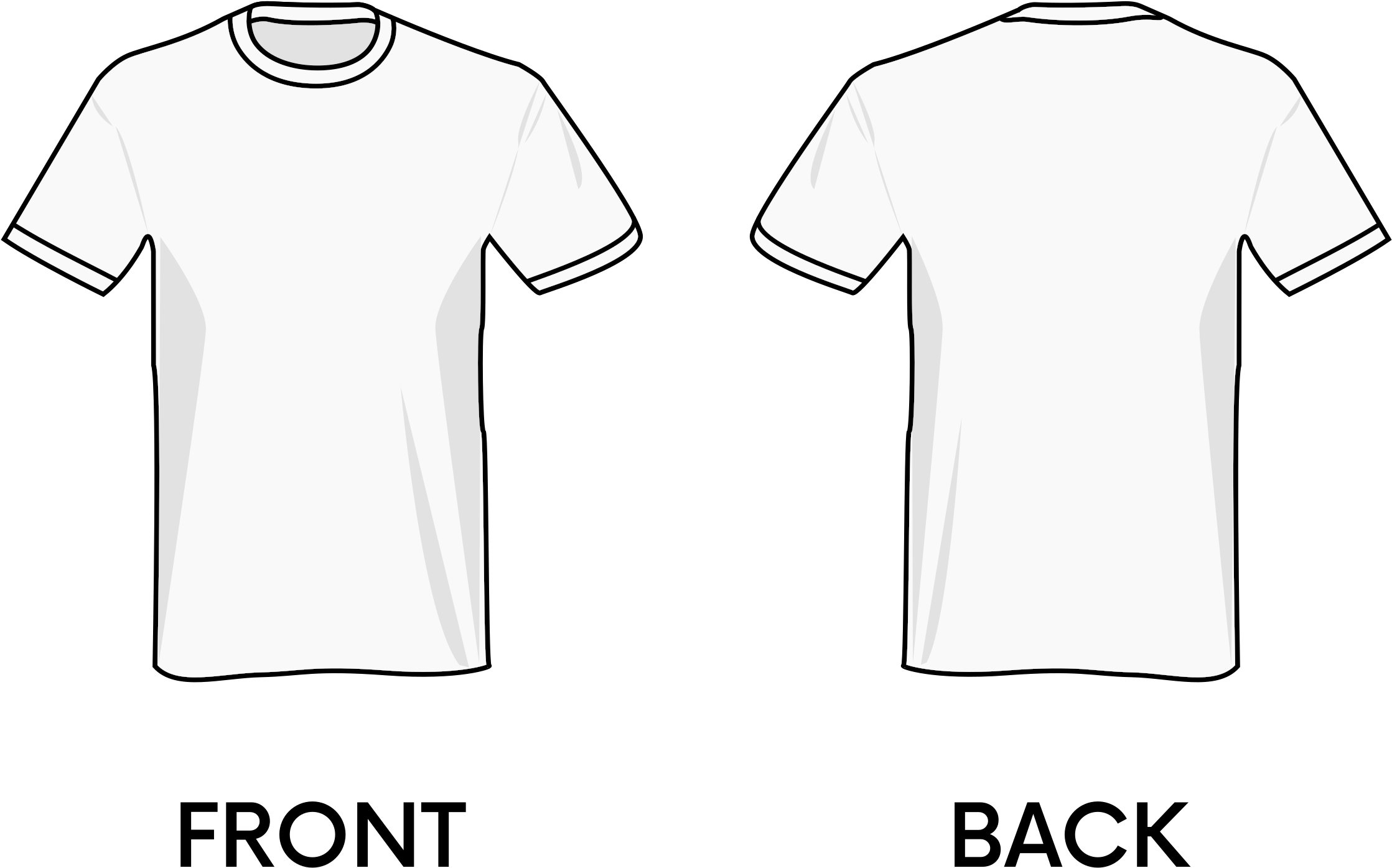 T Shirt Front And Back Outline Template With View Labels PNG Illustration