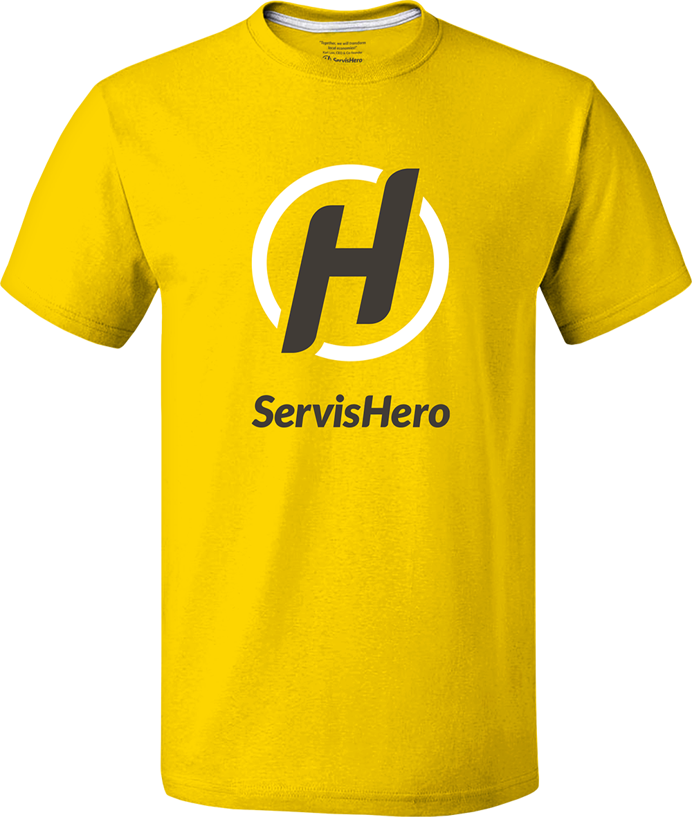 Yellow T Shirt With Large White Business Logo And Short Sleeves PNG Image