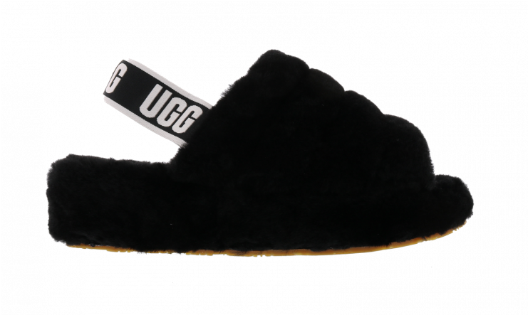 Black Faux Fur Slide Slipper With Open Toe And Cozy Lining PNG Image