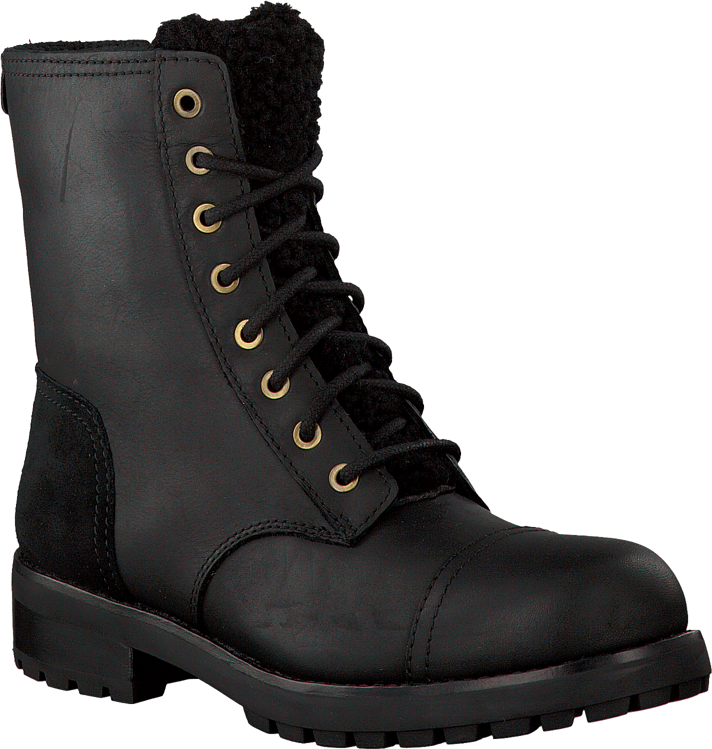 Black Lace Up Combat Boots With Chunky Lug Sole Transparent Background PNG