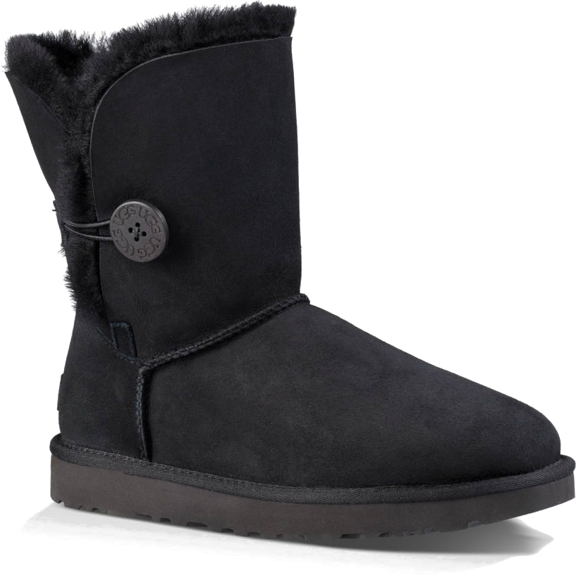 Black Short Suede Boot With Side Buttons And Plush Fleece Lining PNG Clipart