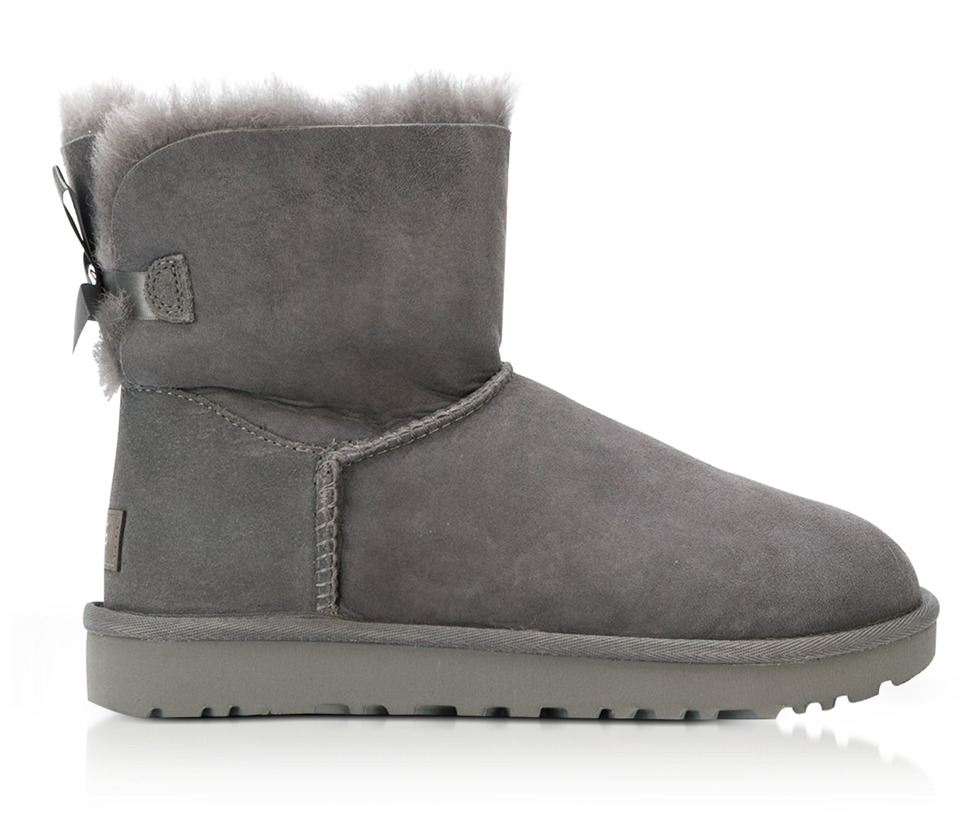 Black Suede Ankle Snow Boot With Fur Trim And Side Bow Details PNG