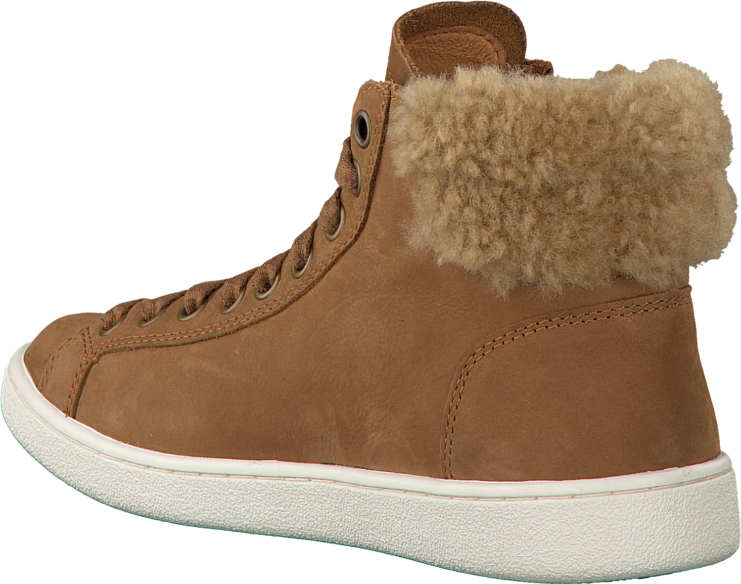 Brown High Top Winter Sneaker Boot With Fuzzy Collar And White Sole PNG