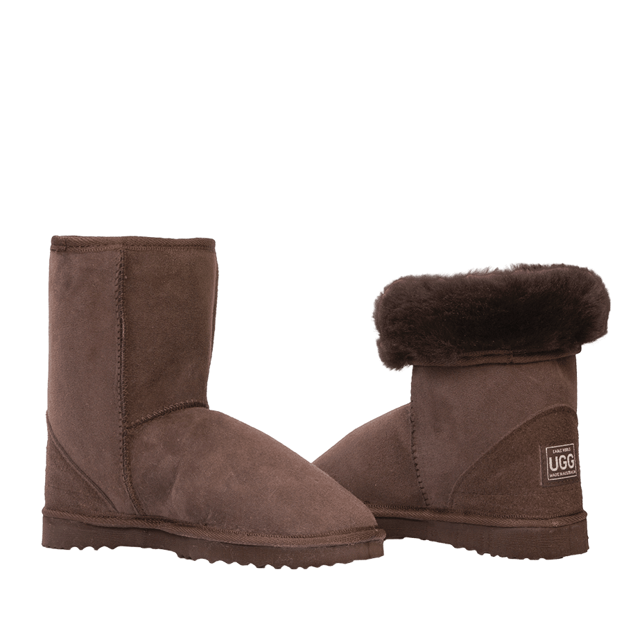 Brown Suede Ankle Boot With Rounded Toe And Flat Winter Sole Transparent PNG