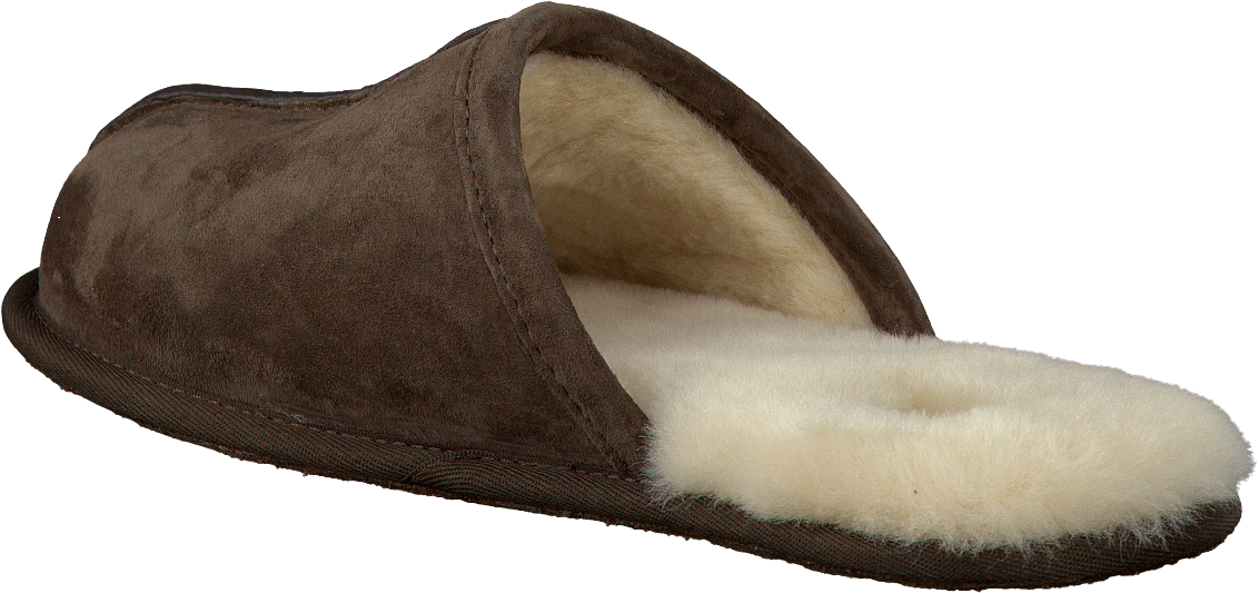 Brown Suede Moccasin Slipper With Thick Cream Shearling Interior PNG Image
